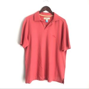 TOMMY BAHAMA Mens Medium Coral Salmon Short Sleeve Pique Polo Shirt J3
